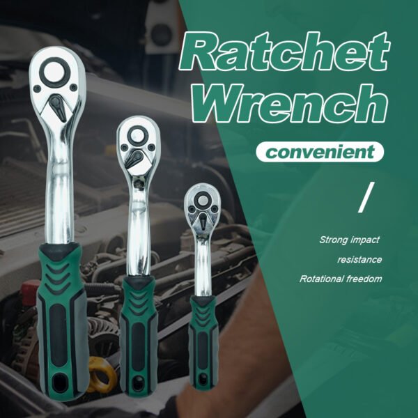 3-Piece Ratchet Set, 1/4", 3/8", 1/2" Drive Ratchet Handle, 72-Tooth, Quick-release Reversible，Drive Ratchet Socket Wrench，Chrome Vanadium Steel Made