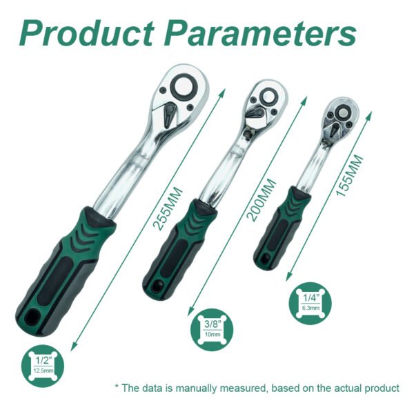3-Piece Ratchet Set, 1/4", 3/8", 1/2" Drive Ratchet Handle, 72-Tooth, Quick-release Reversible，Drive Ratchet Socket Wrench，Chrome Vanadium Steel Made - Image 2