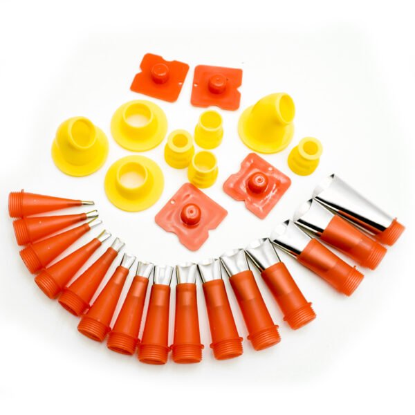 24pcs Universal Integrated Rubber Nozzle Tool Kit, Reusable Caulking Nozzles Tips with Connect Base Elbow Stainless Steel Sealant Nozzle Applicator Caulk Nozzle for Window Home Use