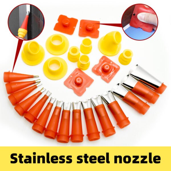 24pcs Universal Integrated Rubber Nozzle Tool Kit, Reusable Caulking Nozzles Tips with Connect Base Elbow Stainless Steel Sealant Nozzle Applicator Caulk Nozzle for Window Home Use - Image 5