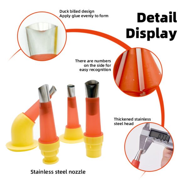 24pcs Universal Integrated Rubber Nozzle Tool Kit, Reusable Caulking Nozzles Tips with Connect Base Elbow Stainless Steel Sealant Nozzle Applicator Caulk Nozzle for Window Home Use - Image 3
