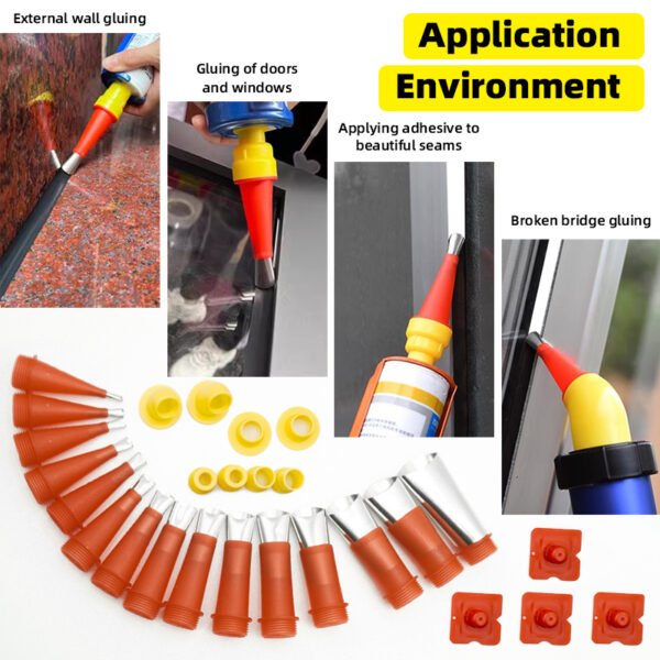 24pcs Universal Integrated Rubber Nozzle Tool Kit, Reusable Caulking Nozzles Tips with Connect Base Elbow Stainless Steel Sealant Nozzle Applicator Caulk Nozzle for Window Home Use - Image 6