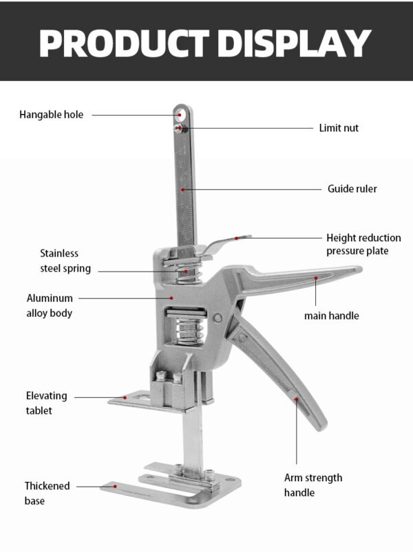 Labor Saving Handle 12 In Lever Arm Lifter Drywall Lift for Wall Tile Locator, Multi-Function Height Adjustment Lifting Device,Door Panel.Cabinet Jack Board Lifter Weight 330lb, lift range 6.7in - Image 4